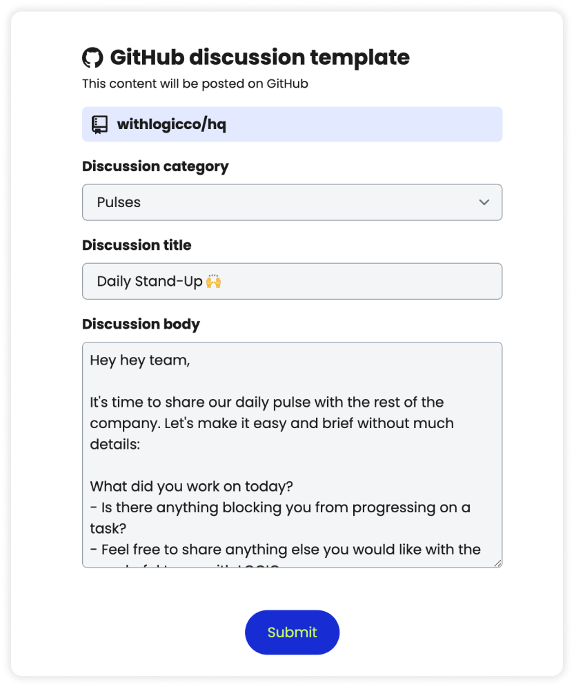 Configure discussion template